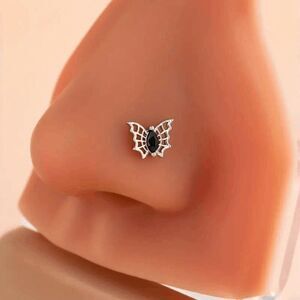 Gothic Halloween Spider Web Butterfly Silver Black Diamond Nose Stud Nose Nail N
